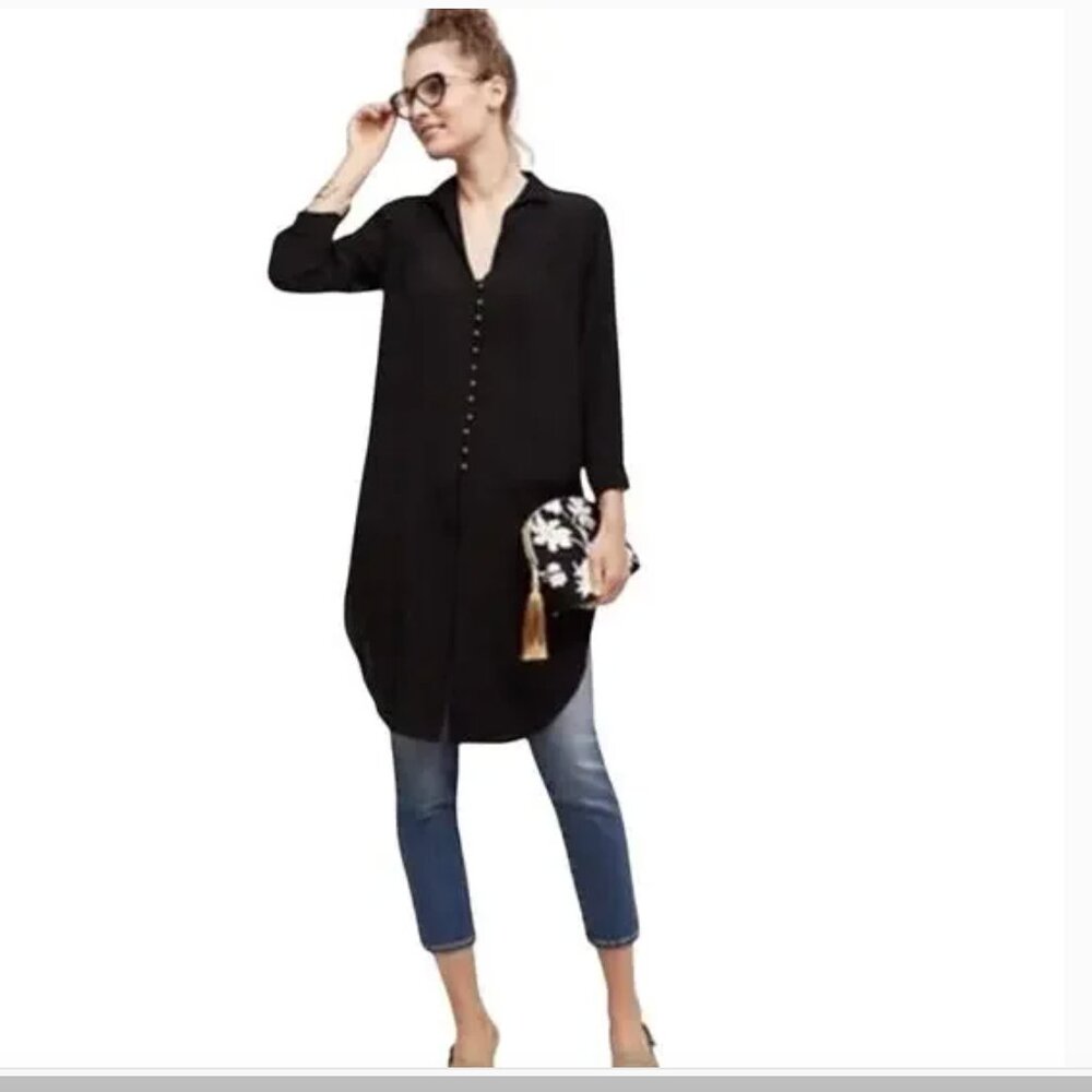 Anthropologie Maeve Ceycan Boho Black Button Front Tunic Shirt Dress. Medium - Picture 16 of 16
